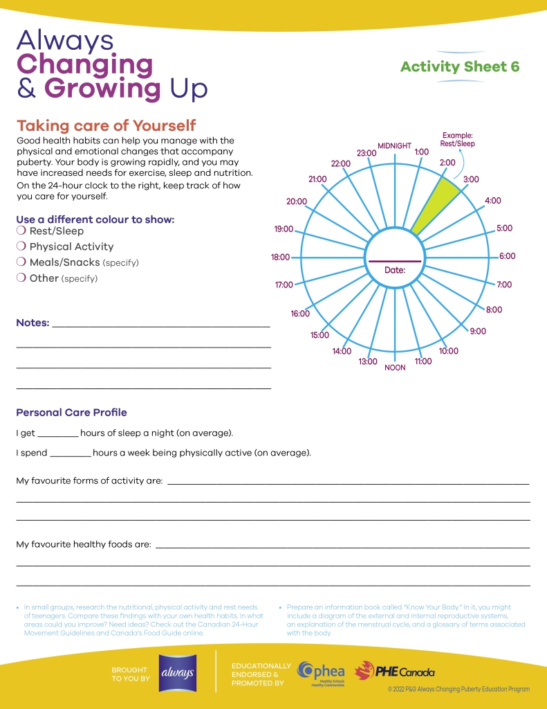 Free Printable Puberty Activity Worksheets